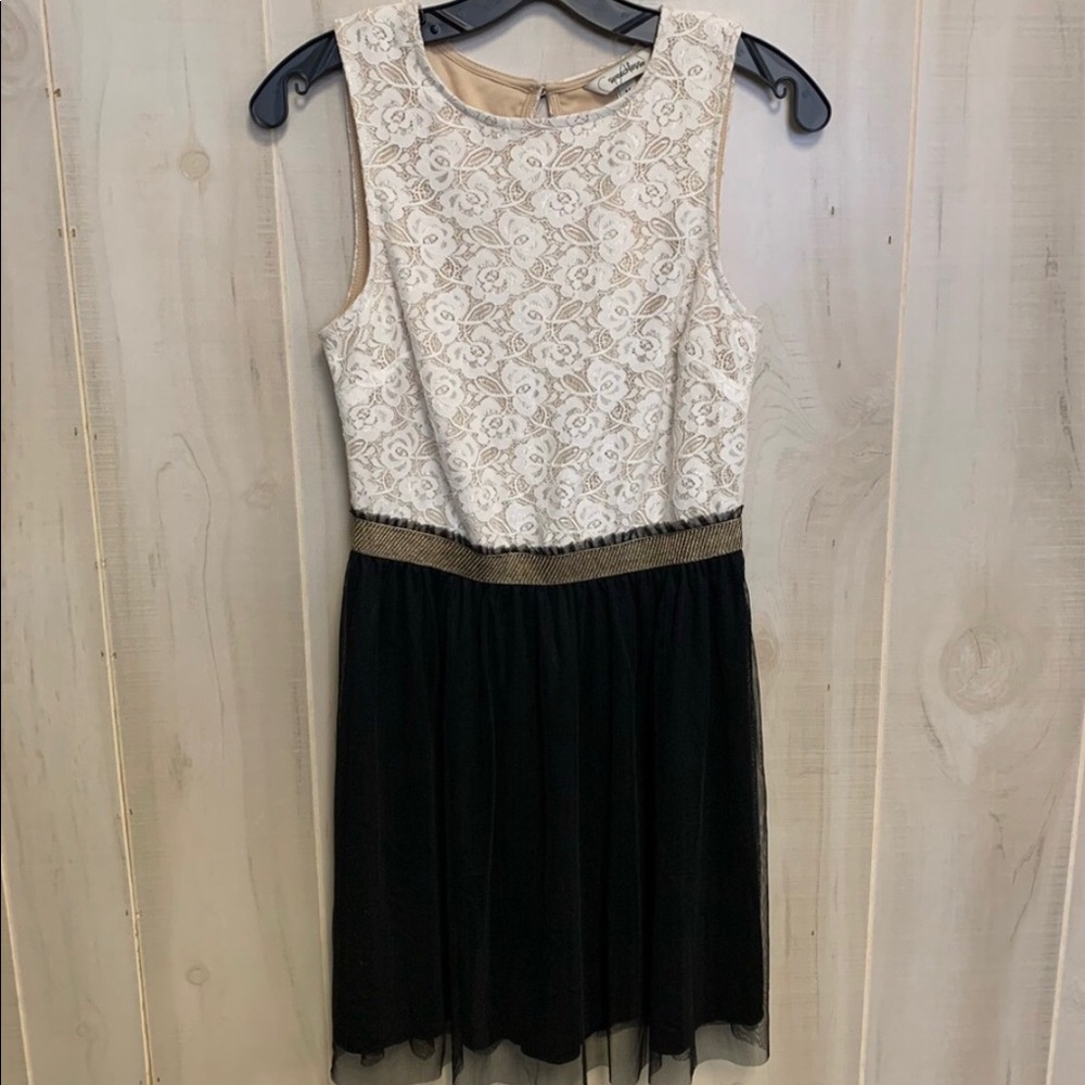 Speechless Size Medium Black/Ivory Lace Fit & Flare Knee Length Dress
